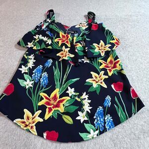 Vibrant Floral Open Shoulder Top Cottagecore Garden Romantic Botantical XS